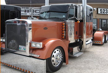 Orange and chrome custom semi truck